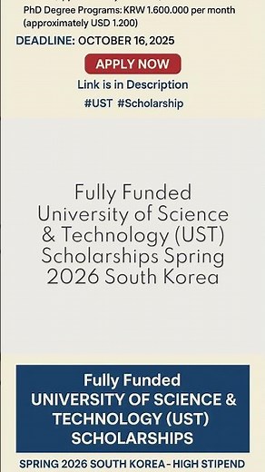 University of Science & Technology (UST) Scholarships Spring 2026 South Korea #UST #scholarship #1k