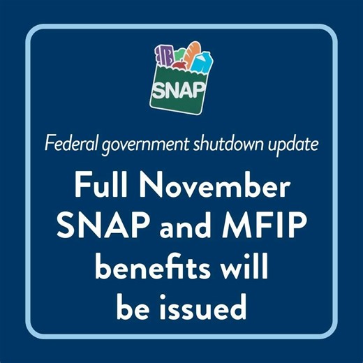 DCYF will issue full November SNAP and MFIP payments to our EBT vendor tonight, Friday Nov. 7. All households currently approved to receive SNAP and MFIP in November will receive full benefits. Minnesotans will begin to see benefits on their EBT card as early as tomorrow, Saturday, Nov. 8. Some households may receive payments earlier than usual. DCYF is taking these steps to protect Minnesotans during this period of uncertainty around future court decisions. Visit our webpage for more informatio