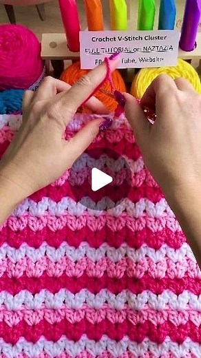 Naztazia on Instagram: "The Crochet V-Stitch Cluster is a nice pattern for a baby blanket, scarf, hat, and more. It consists of two sets of double crochet cluster stitches and a chain 1 stitch. #crochet #knittersofinstagram #crochetersofinstagram #yarnlove #yarnaddict #makers #crafts #fiberart #hearts #diyprojects #pattern #naztazia #reels"