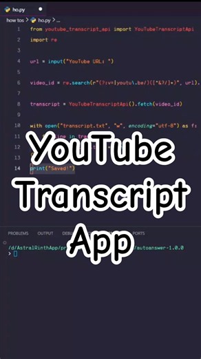 How to create YouTube transcript app using python