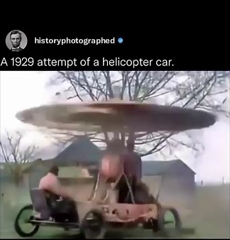 The Pitts Sky Car, designed by John W. Pitts in 1924, aimed for vertical take-off with a mushroom-shaped rotor featuring 60 hinged blades. John W. Pitts designed the Pitts Sky Car in 1924 for vertical take-off, featuring a mushroom-shaped rotor with 60 hinged blades. The prototype, with a Curtiss OX-5 engine, attempted flight in 1928 but failed, as shown in footage of it jumping rather than taking off. Like history? Follow us @HistoryPhotographed 🌟 | History In Pictures