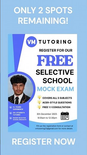 *LAST SPOTS* FREE Selective School Mock Exam TOMORROW #selectiveschool #melbournehigh #exam