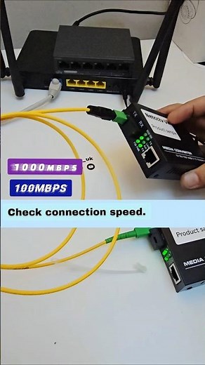 LAN speed on a fiber optic media converter, LED indicators that show the connection status and speed