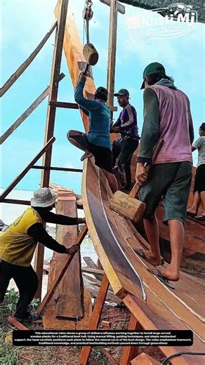 Building a Wooden Boat Hull by Teamwork | Traditional Curved Plank Installation.