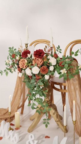 Ling's moment 2PCS White & Beige Artificial Floral Swags Centerpieces,Ivory Wedding Flower Garland Greenery Arrangements for Sweetheart/Head Table Decor Wall Arch Home Garden Decor