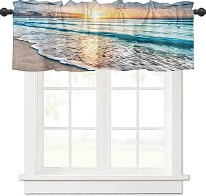 Beach Curtains Valances for Windows Rod Pocket Drape Valence Ocean Theme Sand Wave Sea Water Beach Decor for Bedroom Kitchen Living Room 1 Panel, 54 x 18 Inch