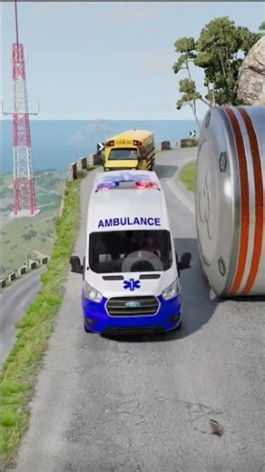 Cars & Ambulance Van vs Giant Pit Bollards Crash - BeamNG.drive #cargame