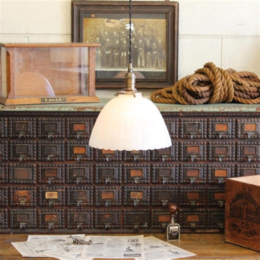 Vintage Rustic Large 10" Art Deco White Milk Glass Farmhouse Pendant Light - 1930s - Etsy