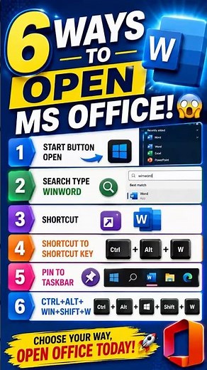 🚀 6 WAYS TO OPEN MS OFFICE! 🤯 #computertips #windows #windows11 #windows10 #tech