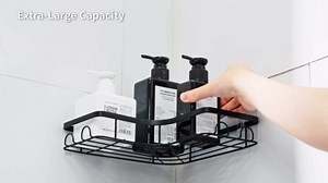 Sakugi Corner Shower Caddy - 2 Pack, Adhesive Shower Organizers, Rustproof Stainless Steel Shower Shelves with 8 Hooks, No Drilling Bathroom Organizers and Storage Racks, Space-Saving, Black,Medium | Rustproof, Shower Shelves, 8 Hooks, Bathroom Organizers, Storage Racks