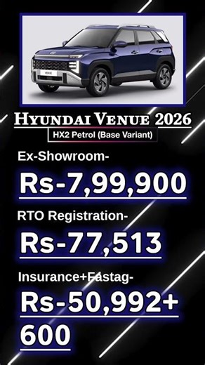 Venue Base 2026 – Smart SUV, Budget Perfect! 🚙🔥