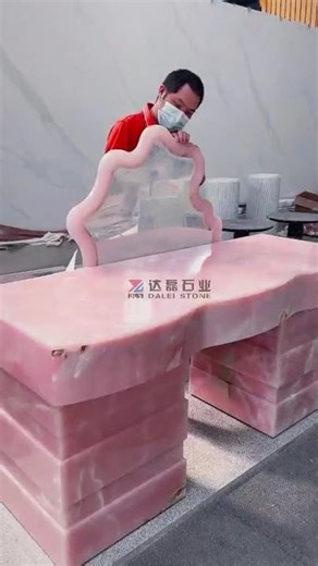 Custom Design Pink Onyx Vanity Table with Mirror for Home Decor