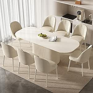 Guyii 86.61'' Large Dining Table Set for 8 Modern Oval Dining Table with Chairs 8 Seats Kichen Table Set White Dining Set for Dining Room Breakfast Nook Restaurant