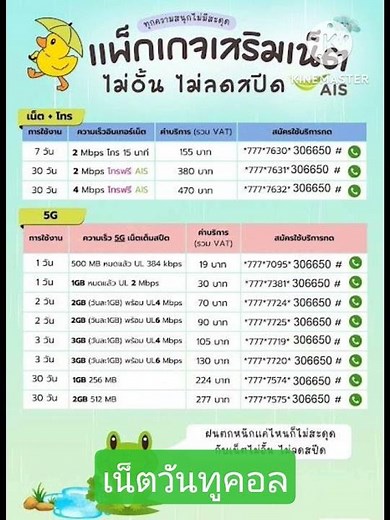 เน็ต AIS one-2-call เน็ต + โทรฟรี รายวันเน็ตรายสัปดาห์และ 30 วัน