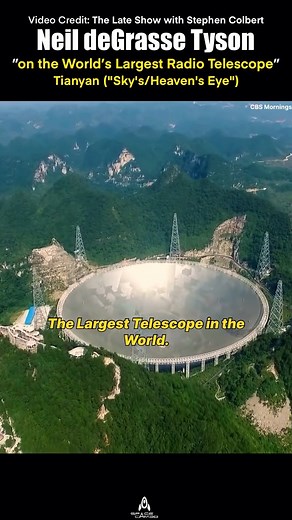 7.7K views · 28 reactions | World’s Largest Radio Telescope aka The Heaven’s Eye - Neil deGrasse Tyson Telescope Visuals : CBS Mornings YT Follow @spacecameocommunity for more!! #neildegrassetyson #worldslargest #radiotelescope #technology #china #science #sciencefacts #invention #explorepage | Space Cameo | Facebook