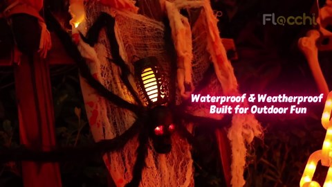 Halloween Skull Flame Light with 8 Spider Tentacles - Solar Powered Outdoor Lighting Decoration for Halloween Parties, Gardens, and Haunted Displays (Orange, 1 Pack)