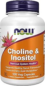 NOW Foods Supplements, Choline & Inositol 500 mg, Healthy Nerve Transmission*, Nervous System Health*, 100 Capsules