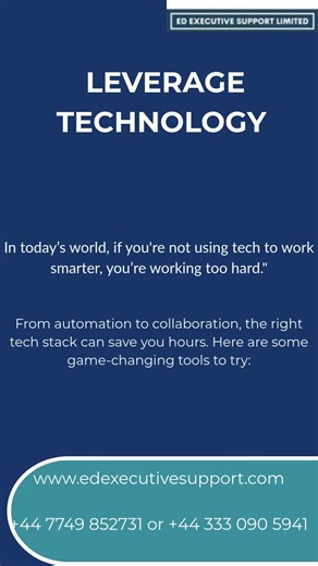 If you’re not leveraging tech, you’re leaving time (and money) on the table 🧠💼 These tools are game-changers for productivity! Want help setting up your tech stack? We’ve got you. 👉 DM us or visit https://www.edexecutivesupport.com to get started. #WorkSmart #SmallBusinessTips #ProductivityTools #TechForBusiness #executiveassistant