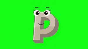 Download Cartoon style letter p 2d animation with green screen background, p alphabet dancing letters for little kids for free
