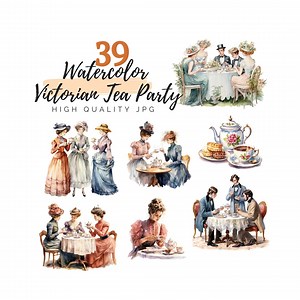 Watercolor Victorian Tea Party Clipart, Vintage Tea Portrait, High Quality JPG, Baroque Lady, Digital Download, Tea Time Scrapbook - Etsy