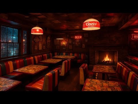 Rainy Day at Barney’s | Fireplace Ambiance 4K