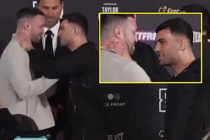 Security intervene as Jack Catterall grabs Josh Taylor by the throat in rivals’ bitter first meeting at press conference