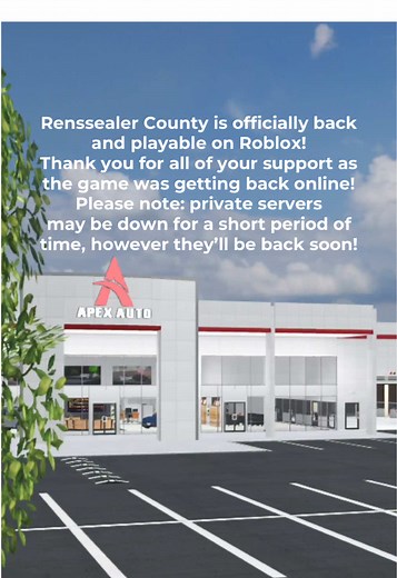 Rensselaer County Roblox Game Returns!