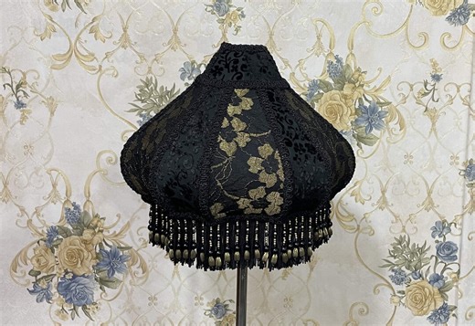 Victorian Black Velvet Lampshade With Beaded Fringe - Etsy