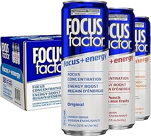Focus Factor Energy Drink - 18 x 355ml Cans - Variety Pack (Original, Orange, Fruit Punch) - with Focus + Energy - Lightly Carbonated, Sugar Free, Low Calorie with Vitamin B6 & Vitamin B12
