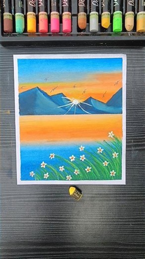 🌄Sunset Over Mountains | Easy Oil PastelArt #art #drawing#oilpastel