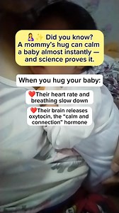 🤱✨ Did you know? A mommy’s hug can calm a baby almost instantly — and science proves it. When you hug your baby: • Their heart rate and breathing slow down • Their brain releases oxytocin, the “calm and connection” hormone • Their stress hormone (cortisol) drops • Their body temperature stabilizes • Their nerves remember the familiar rhythm of your heartbeat Studies show that babies who are held or hugged during stress cry less, regulate emotions faster, and feel safer. A mother’s touch isn’t j