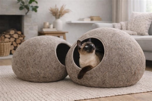 Large Cat Cave Bed, Cat House, Handmade Felted Wool Cat Bed Cave, Natural Wool Indoor Cat Cave,sand Brown KIVIKIS - Etsy Australia