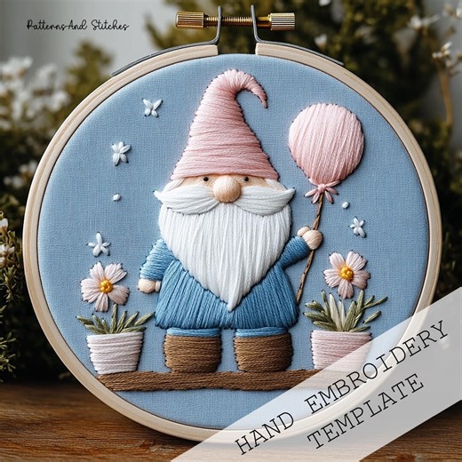 Spring Gnome Embroidery Pattern, DIY Floral Art, Wall Decor (PDF Download) - Etsy