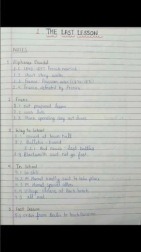 CLASS 12 ENGLISH THE LAST LESSON NOTE MAKING #class12th #english #notemaking #kvs #viral