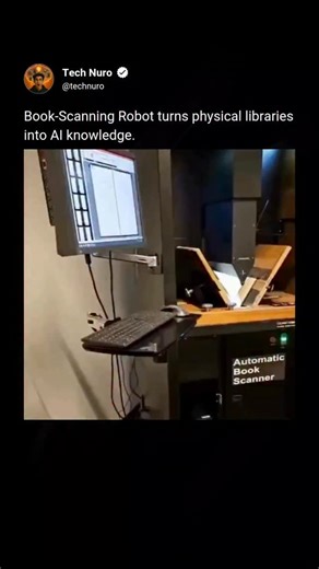Tech Nuro on Instagram: "A new book-scanning robot is digitizing entire libraries and feeding the data directly into large language models. By rapidly converting printed knowledge into machine-readable text, this innovation bridges the gap between human history and AI learning, giving models access to centuries of wisdom locked in physical books. All rights reserved to the original creator. For credit or removal requests, please contact me via direct message."