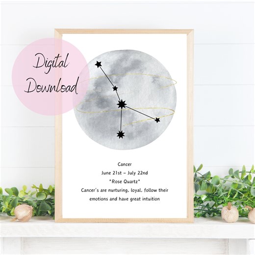 Cancer Star Sign Moon Printable Wall Art - Digital Download - Etsy