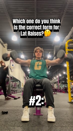 FitWithCJ on Instagram: "👇ANSWER DOWN HERE👇 Correct Form: #2 Keeping your arms slightly forward during lateral raises puts the tension exactly where you want it. Not your traps or your front delts, but your side delts, which is a common mistake many people overlook hitting shoulders. Making this simple adjustment will keep your shoulder in a safer and stronger position."
