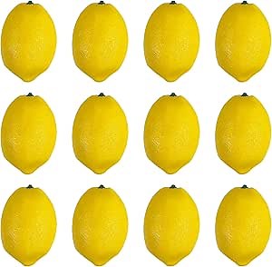 12Pcs Artificial Fruit Fake Simulation Fruit for Home Kitchen Party Photography Prop Wedding Decoration (Yellow Lemon)