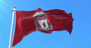 Flag of Liverpool Football Club of England waving, loop
