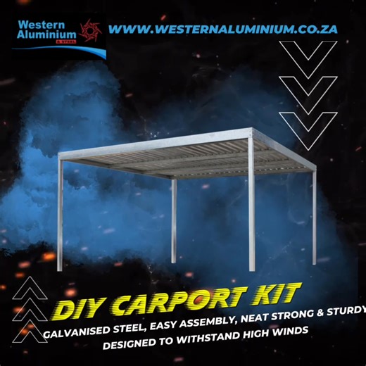 DIY Galvanised steel carport kits. R2 000 DISCOUNT PROMOTION VALID FOR A LIMITED TIME ONLY. The pre-fabricated kit comes complete with Zincalume IBR roof sheets, gutter and down pipe, 76mm square posts, all hardware and an installation video. Delivery possible in the Western Cape, collections welcome. Why purchase a galvanised steel kit from us? 1) Exceptional value for the price, neat and aesthetically pleasing. Epoxy coating and custom sized options available. 2) Pre cut and pre drilled frame 