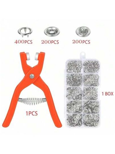 200 pièces Ensemble de boutons-pression à cinq branches, kit de boutons-pression en métal avec pince manuelle et boîte de rangement, pour artisanat DIY, vêtements, chapeaux, sacs, convient pour les cadeaux de débutants | SHEIN