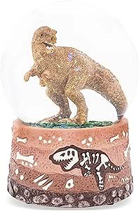 Elanze Designs T-Rex Tyrannosaurus Fossils Brown Paleontologist Bone Dig Skeleton Science STEM Footprints Museum 100MM Musical Glitter Dinosaur Snow Globe Plays Tune Born Free