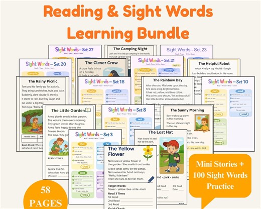 Sight Word Worksheets and Mini Stories, Reading Comprehension (PDF) - Etsy