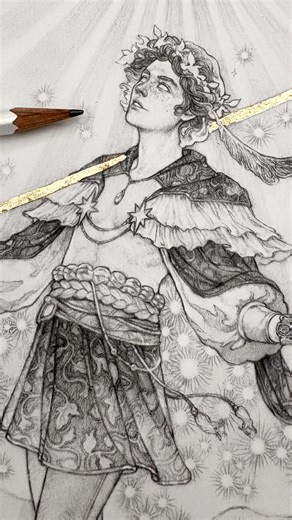 Art of Timothy Von Rueden (vonn) on Instagram: "Drawing and gold leafing "The Fool" ☀️ The “Fool” card is so much deeper than its name suggests. The fool isn’t an archetype but embodies pure spirit. This card is present among all the other cards, as it’s infinitie, hence it’s number being zero. This is my 47/78 card illustration complete! When this card is drawn you are called to take the leap of faith and trust in yourself, the universe, and that any experience gained is better than none at all