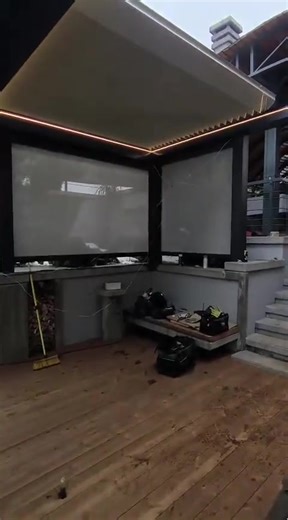 Bioclimatic Pergola Guillotine Glass System | Completed Installation A fully integrated outdoor solution designed for year-round comfort and premium architecture. This project combines our motorized bioclimatic pergola system with vertical guillotine glass, delivering: • Adjustable sun & ventilation control • Wind, rain & noise protection • Seamless indoor–outdoor transition • Modern, frameless appearance 🔧 Technical Highlights: ✔ Motorized rotating aluminum louvers ✔ Remote-controlled guilloti