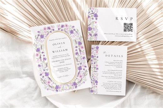 Wildflower Wedding Invitation Suite Digital Download, Purple Wedding Invitation Set Editable Template, Lilac Wedding Theme , LILAC - Etsy