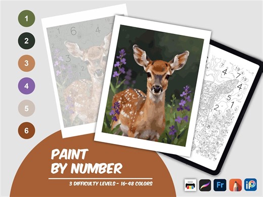 Fawn Paint by Number Printable, Deer Nature Coloring Page (PDF Download)