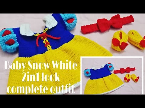 "CROCHET" Complete Baby Snow White Outfit, 2in1 dress(0 - 3months) tutorial in less than 40minutes,
