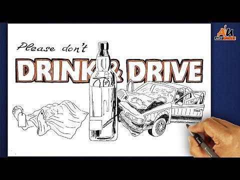 Road safety poster (Don't drink and drive) Sketch Drawing | step by step