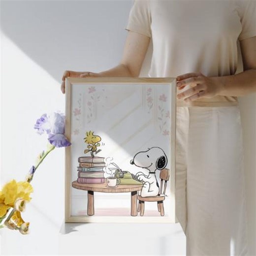 Vintage Snoopy Art Print, Cozy Writer Desk Scene, Cartoon Wall Decor - Etsy